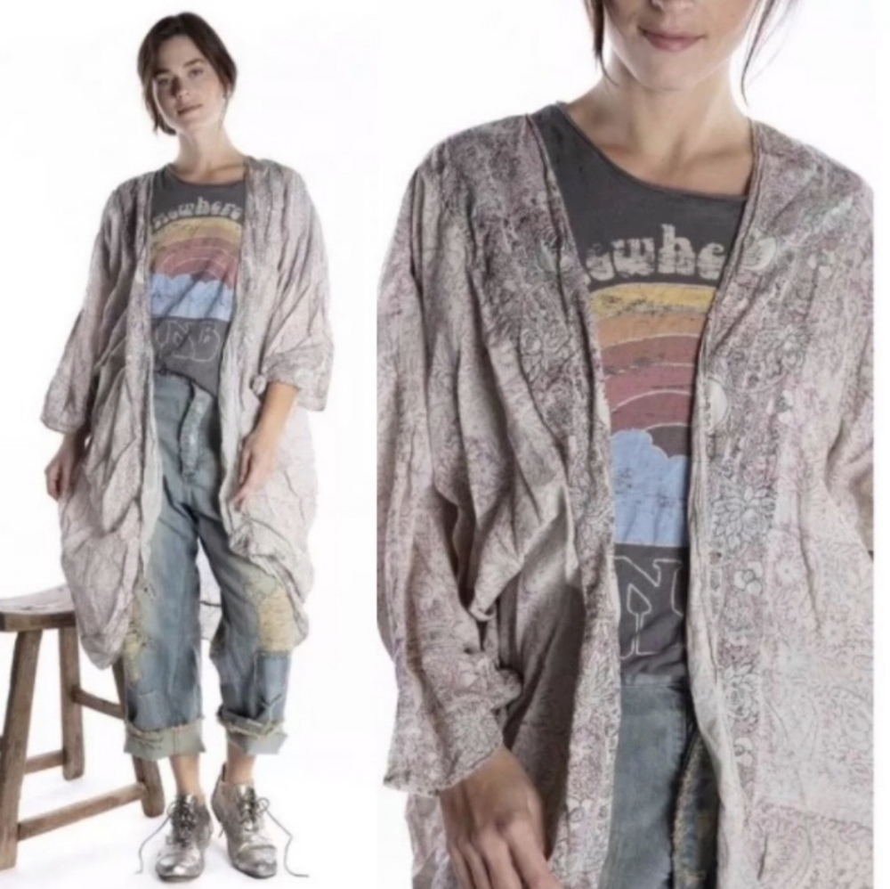 Magnolia Pearl Khaelana Open Paisley Kimono Robe Festival Boho Beachy RARE!